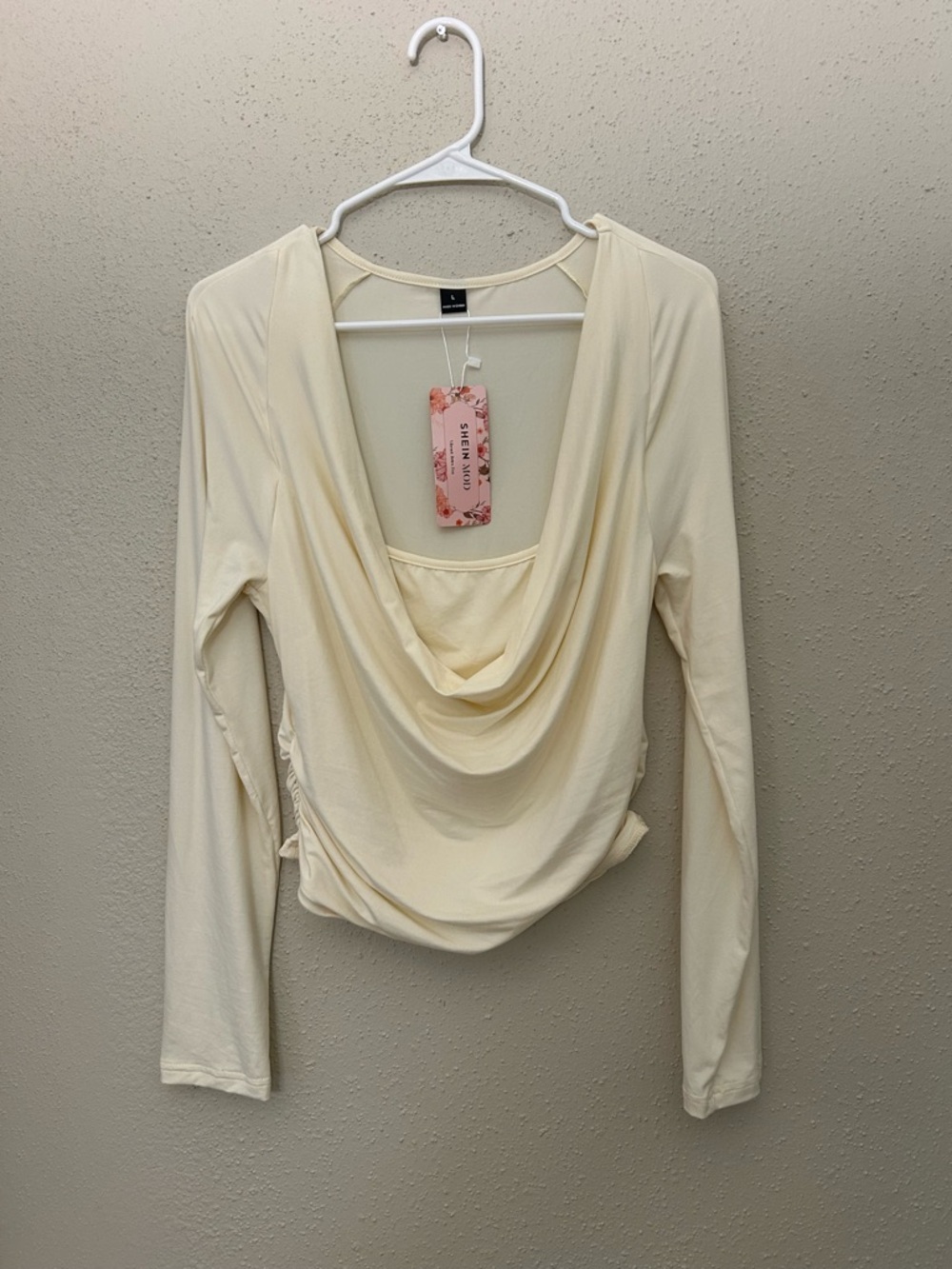 SHEIN Cream Draped Long Sleeve Top